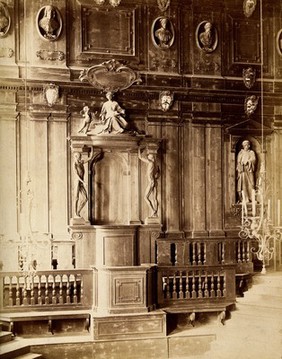 Archiginnasio, Bologna: the anatomy theatre. Photograph by Fotografia dell'Emilia, 18---.