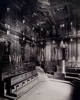 Archiginnasio, Bologna: the anatomy theatre. Photograph by Fotografia dell'Emilia, 18---.