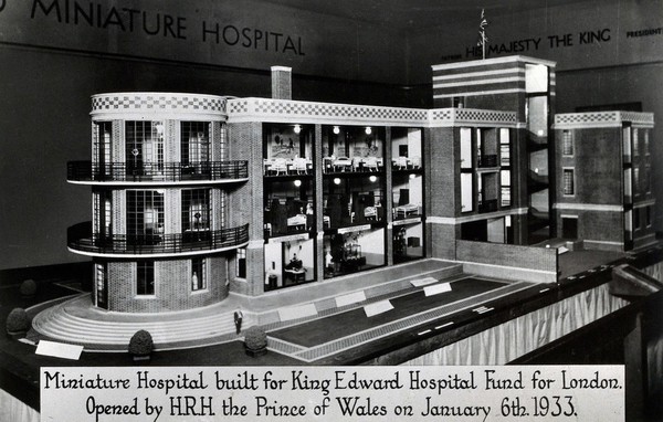 A model of a modern hospital. Photograph, 1933.