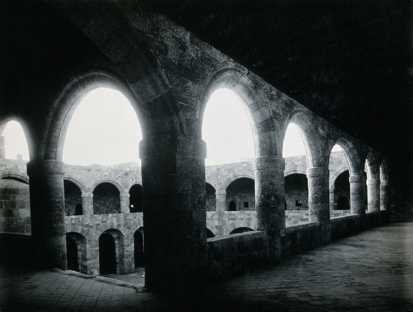 Hospital of the Knights of Saint John, Rhodes: the courtyard from the first floor. Photograph, 1931.