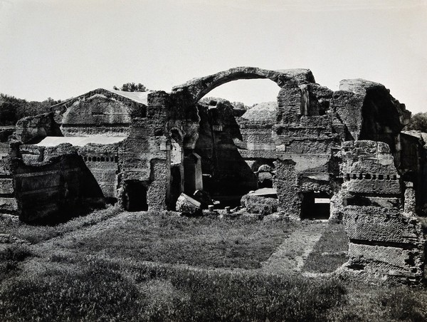 Tivoli, Italy: the baths at Hadrian's Villa, a view of the ruins. Photograph by Alinari, 1931.