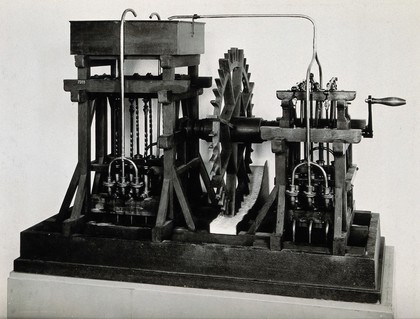 Model of hydraulic machinery with a water-wheel, Deutsches Museum, Munich. Photograph, ca. 1936.