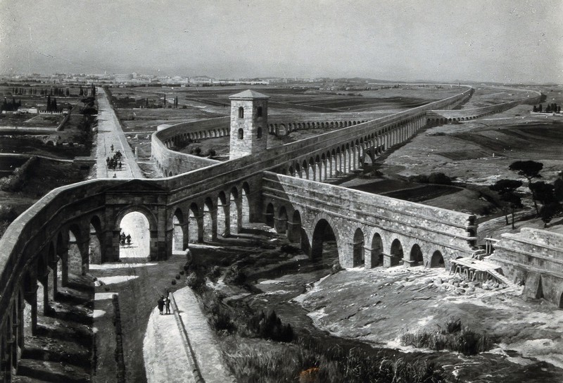 Roman aqueducts in Via Latina, to the southeast of Rome view of the