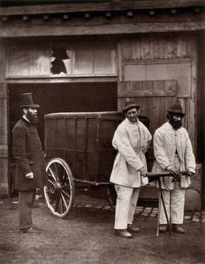 view Public disinfectors from the parish of St. George, Hanover Square, London. Woodburytype after a photograph by J. Thomson, 1877.