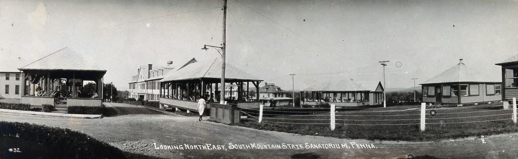 South Mountain State Sanatorium, Pennsylvania: view of the sanatorium, looking north east. Photograph, 1920/1935?.