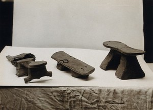 view Sudanese Nuba shoe pattens. Photograph, ca. 1920.