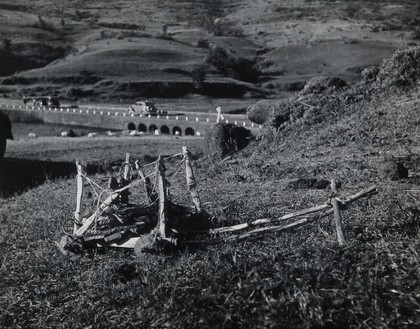 Bhandardara, India: a cart bearing the belongings of the deceased victim of an infectious disease, placed in a remote spot: a custom aimed at preventing a disease epidemic. Photograph by J.B. Greaves, 1936.