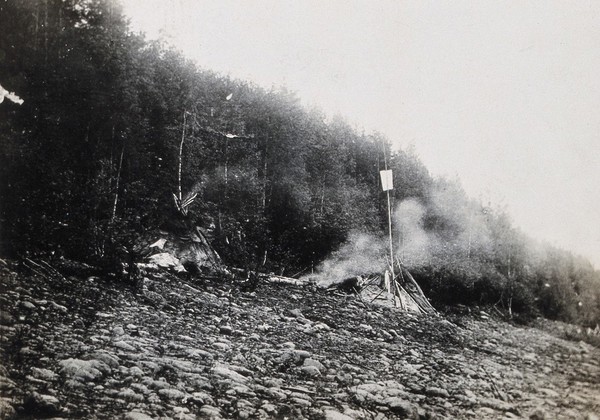 Siberia: tents for shaman's performances. Photograph, ca. 1920 (?) of a photograph by Marya Czaplicka, 1914/1915.