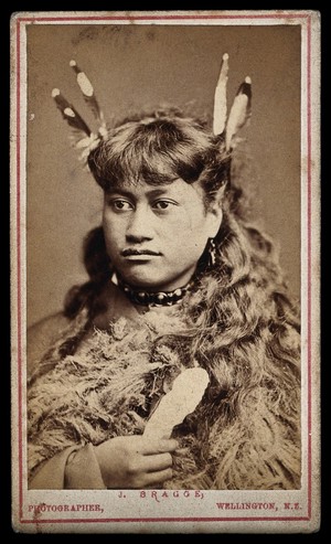 view A young Maori woman. Photograph by J. Bragge, 18--.