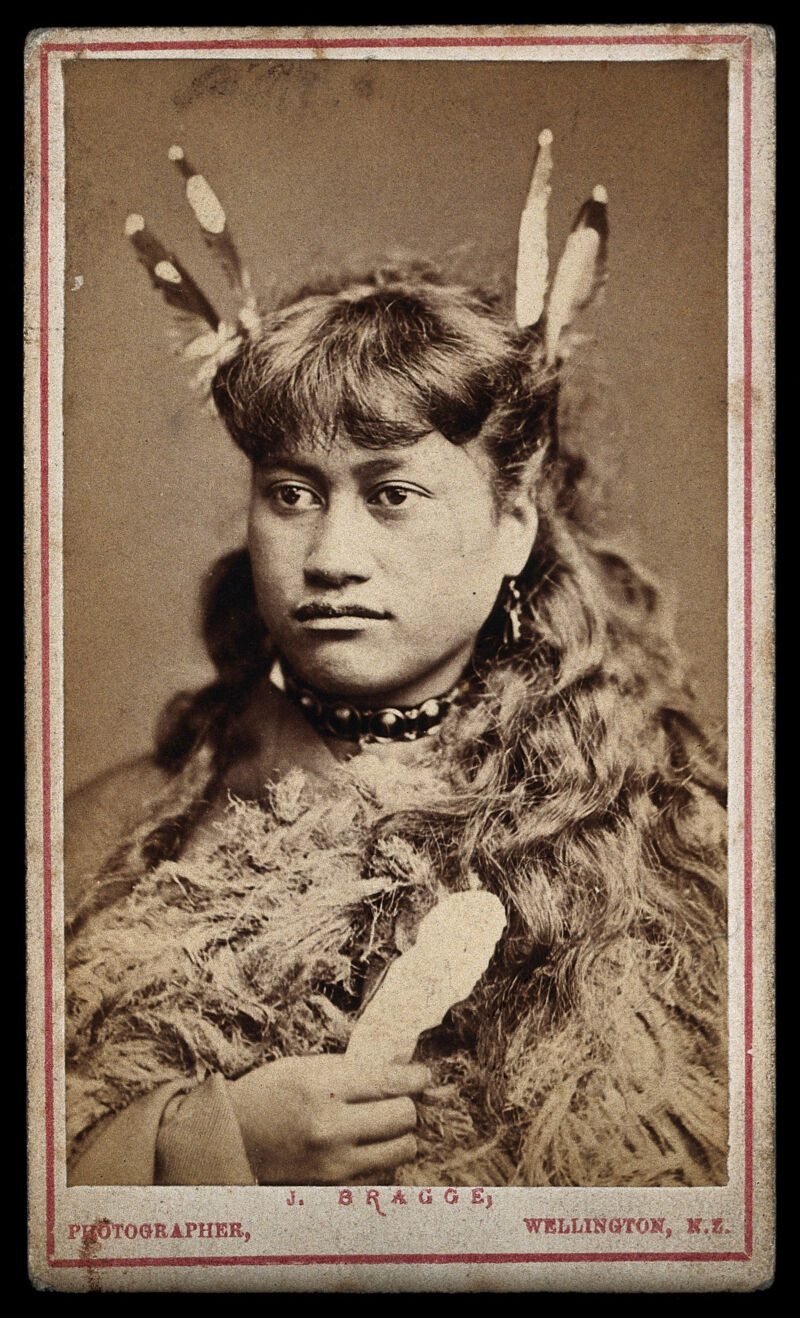 A young Maori woman. Photograph by J. Bragge, 18--., [between 1800 and 1899?], by James Bragge