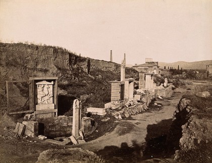 Kerameikos cemetery, Athens: ancient tombs. Photograph, 18--.