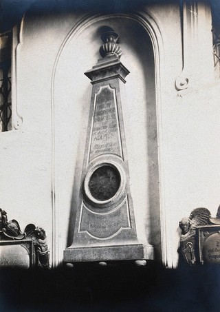 The tomb of Paracelsus: the obelus (upper part). Photograph, 19--.