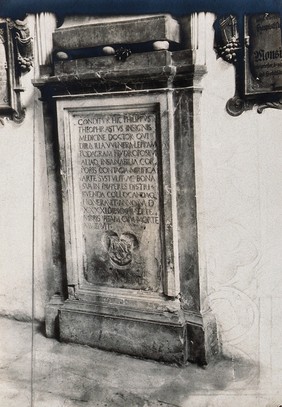The tomb of Paracelsus: the base (lower part), with epitaph. Photograph, 19--.