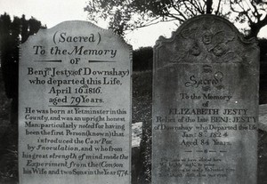 view Tombs of Benjamin Jesty and Elizabeth Jesty. Photograph, 19--.