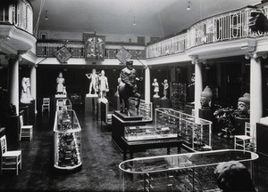 view Wellcome Historical Medical Museum, Wigmore Street, London: the galleried Hall of Statuary. Photograph.