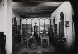 view Wellcome Historical Medical Museum, Wigmore Street, London: reconstruction of Liebig's laboratory at Giessen. Photograph from a negative of 1924.