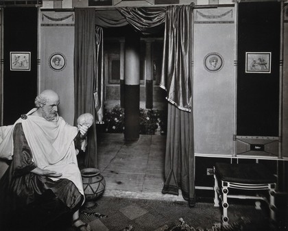 Wellcome Historical Medical Museum, Wigmore Street, London: reconstruction of a Roman surgery (taberna medica) in Pompeii. Photograph, c. 1913.