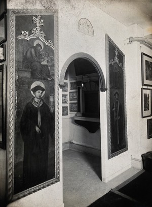 view Wellcome Historical Medical Museum, Wigmore Street, London: the Chapel of Votive Tablets. Photograph from a negative of 1913.