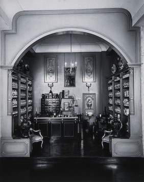 The Wellcome Research Institution, Euston Road, London: a reconstruction of a French pharmacy, 1935-1946. Photograph.