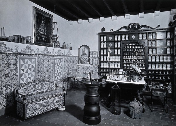 The Wellcome Research Institution, Euston Road, London: a reconstruction of an Hispano-Moresque pharmacy, 1935-1946. Photograph.