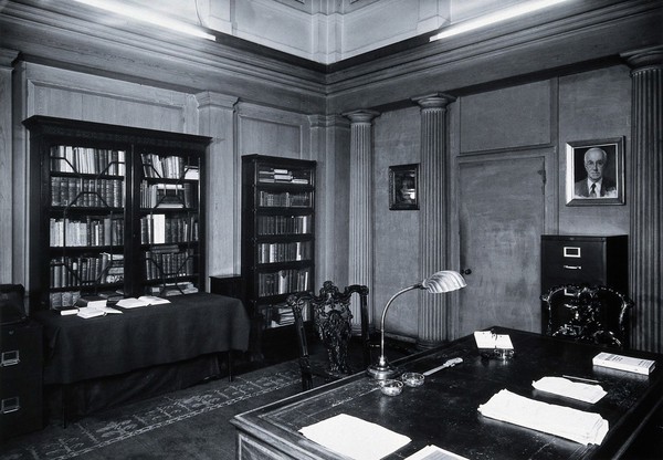 The Wellcome Historical Medical Museum, 28 Portman Square, London: the Director's Room, c. 1954. Photograph.