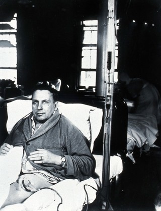 One of the early patients to receive penicillin. Colour photograph, 194- (?).