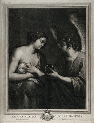 view Saint Agatha. Engraving by J. Coelemans, 1706, after G.F. Barbieri, il Guercino, 16--.