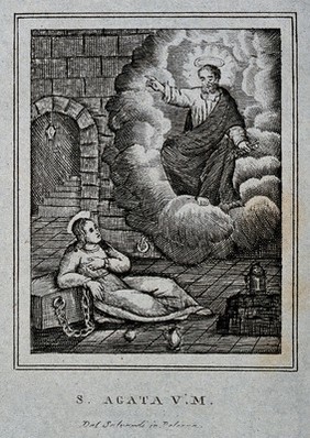 Saint Peter appearing to Saint Agatha in prison. Engraving by Salvardi.