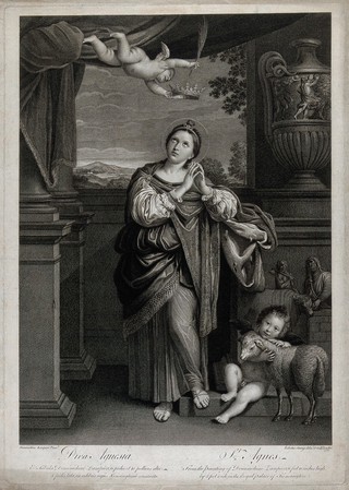 Saint Agnes. Engraving by R. Strange, 1759, after D. Zampieri, il Domenichino.