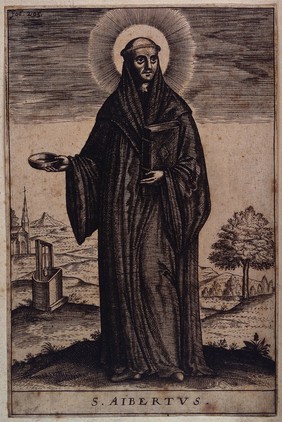 Saint Albertus Magnus (Albert Bollstaedt). Engraving.