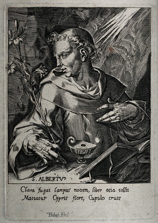 Saint Albertus magnus (Albert Bollstaedt). Line engraving by T. Fisher.