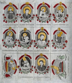 view Saint Aloysius Gonzaga: twelve episodes in his life. Coloured etching.