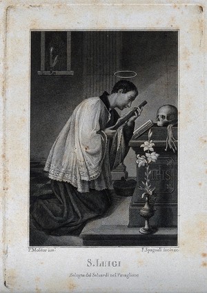 view Saint Aloysius Gonzaga. Steel engraving by F. Spagnoli after P. Molitor.