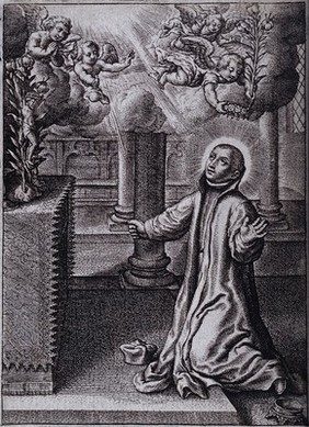 Saint Aloysius Gonzaga. Line engraving by A. Wierix.