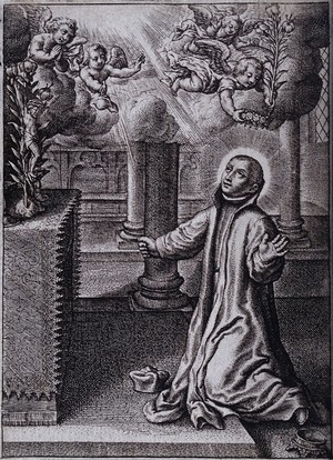 view Saint Aloysius Gonzaga. Line engraving by A. Wierix.