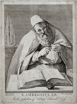 Saint Ambrose. Etching by T. Piroli after Ribera (?).