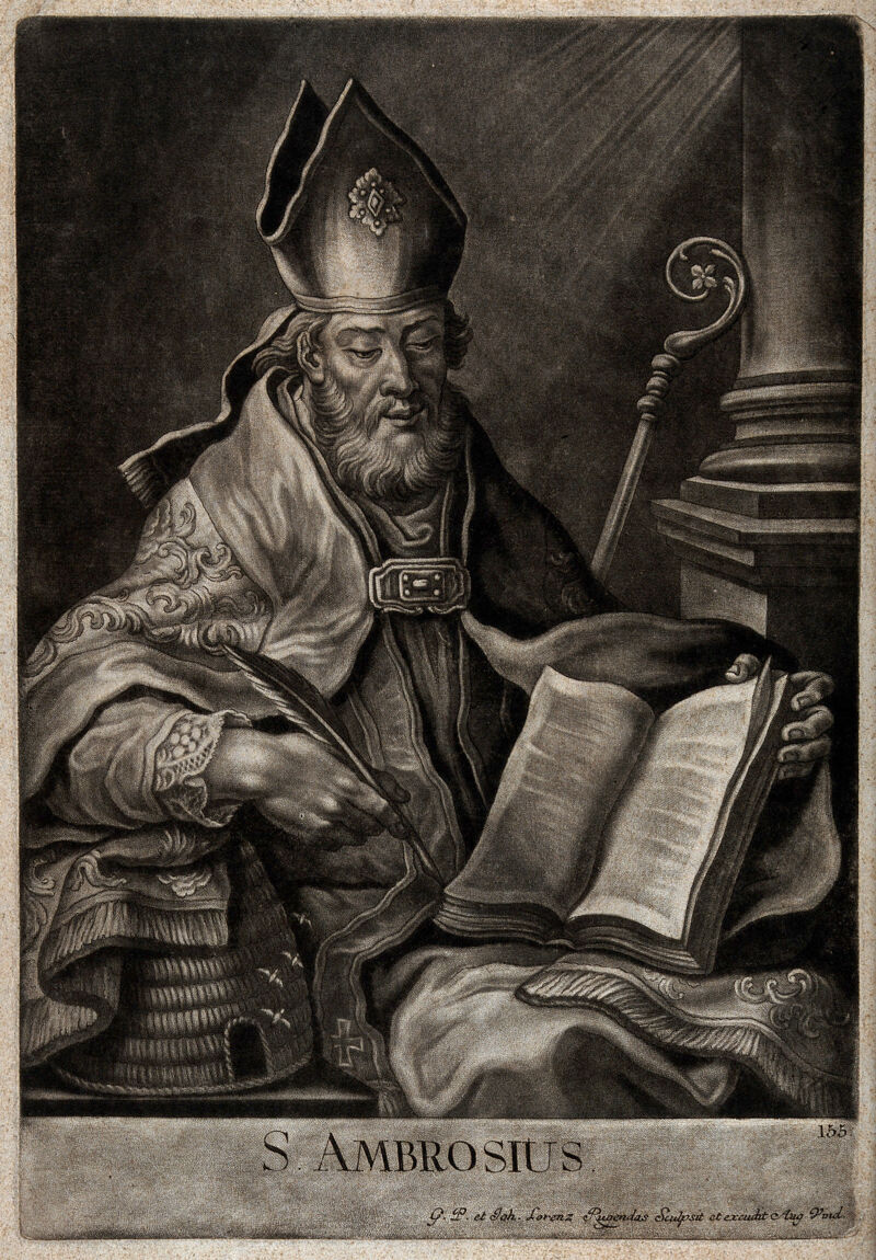 Saint Ambrose. Mezzotint by G.P and J.L. Rugendas., 1700-1799, by Georg Philipp Rugendas the Elder