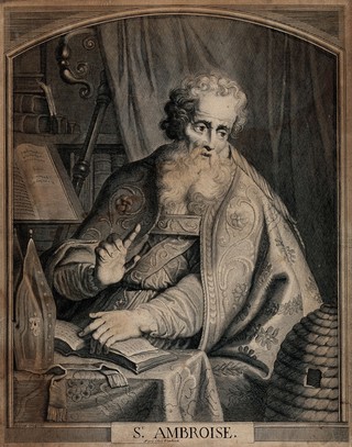 Saint Ambrose. Line engraving by G. Edelinck.
