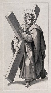 Saint Andrew. Line engraving after M.A. Raimondi after Raphael.