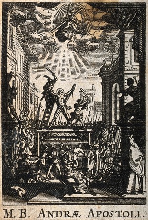 view Martyrdom of Saint Andrew. Etching.