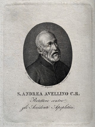Saint Andrew Avellino. Engraving by F. Pellechia after G. Massa.