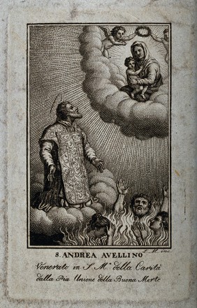 Saint Andrew Avellino. Engraving by L.M.