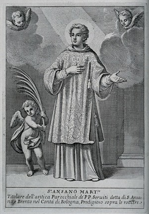 view Saint Ansano. Engraving.