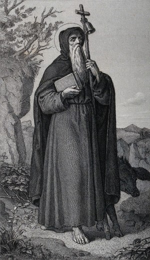 view Saint Antony Abbot. Steel engraving by Rittinghaus after C. Clasen.