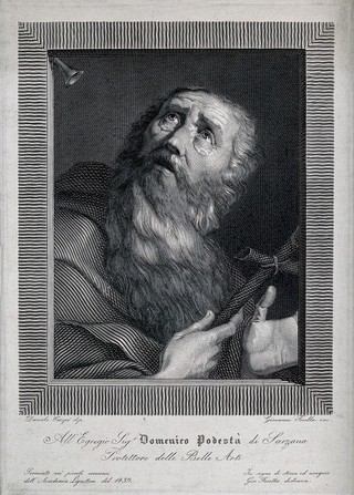 Saint Antony Abbot. Engraving by G. Fosella, 1839, after D. Crespi.