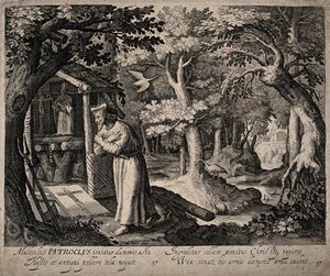 view Saint Patroclus. Engraving after M. de Vos.