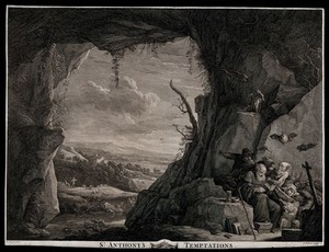 view The temptation of Saint Antony Abbot. Engraving by L. Sullivan, ca. 1748, after D. Teniers.