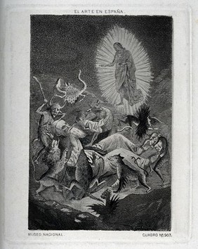 The temptation of Saint Antony Abbot. Aquatint.