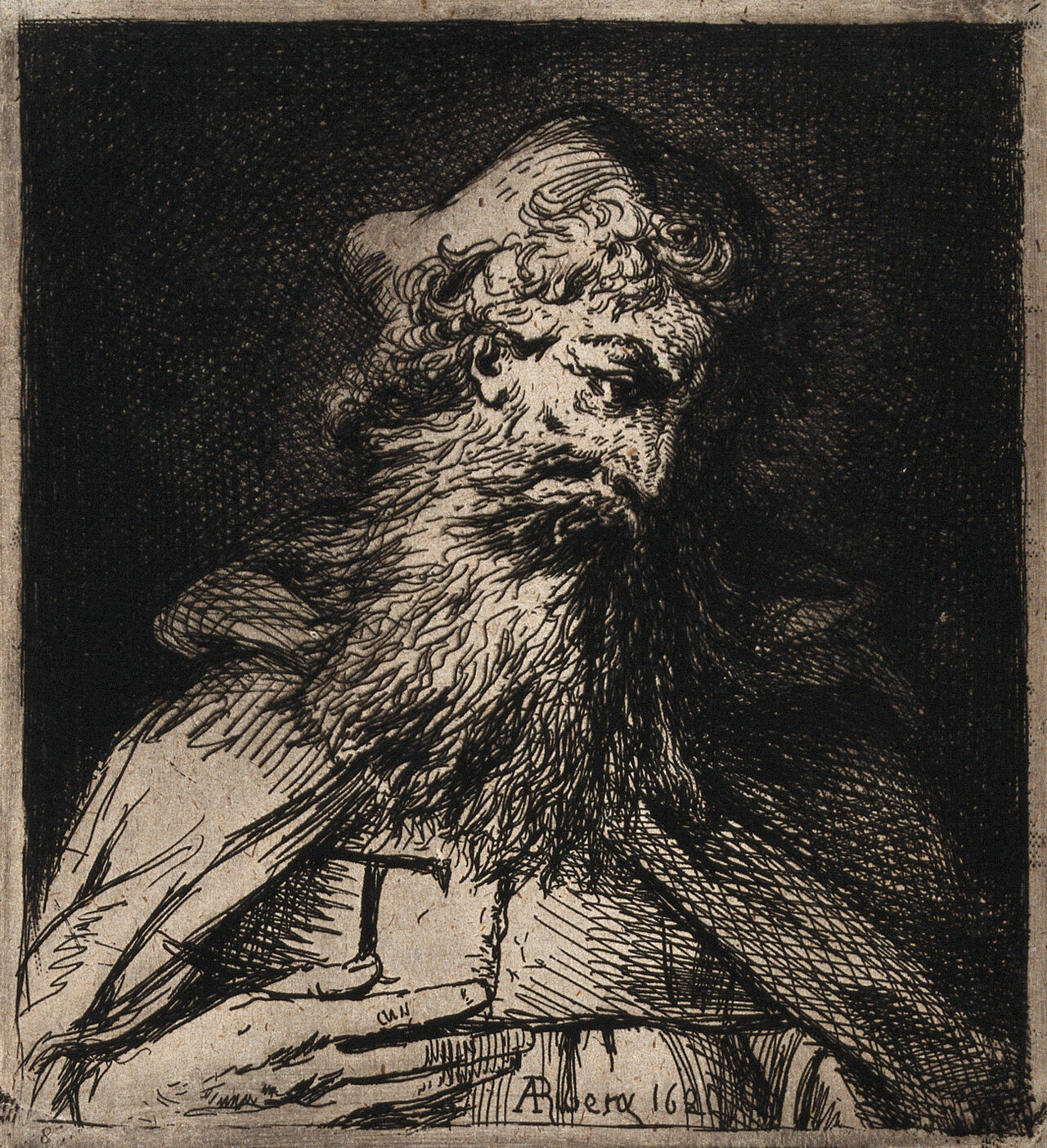 Saint Antony Abbot. Etching by C. Jacque, 1845/1847., 1840-1849, by Charles Jacque