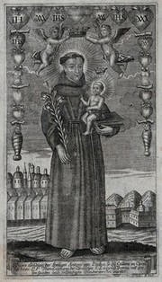 Saint Antony of Padua. Line engraving by S. Sondermayr.